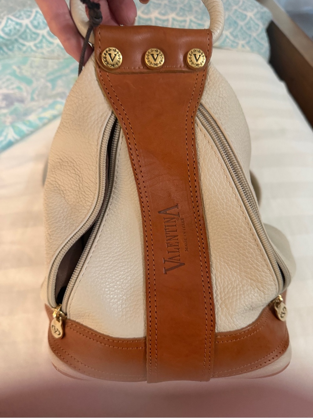 Valentina Cream and Tan Italian Leather Shoulder Bag from Florence